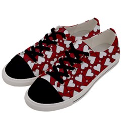 Graphic Heart Pattern Red White Men s Low Top Canvas Sneakers by HermanTelo