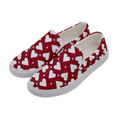 Graphic Heart Pattern Red White Women s Canvas Slip Ons