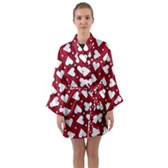 Graphic Heart Pattern Red White Long Sleeve Kimono Robe by HermanTelo