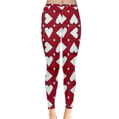 Graphic Heart Pattern Red White Inside Out Leggings