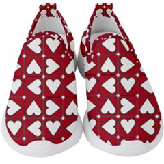Graphic Heart Pattern Red White Kids  Slip On Sneakers by HermanTelo