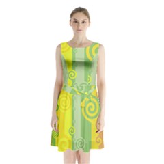 Ring Kringel Background Abstract Yellow Sleeveless Waist Tie Chiffon Dress