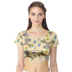 Sloth Neutral Color Cute Cartoon Short Sleeve Crop Top by HermanTelo