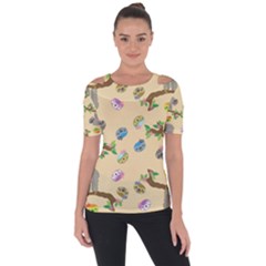 Sloth Neutral Color Cute Cartoon Shoulder Cut Out Short Sleeve Top