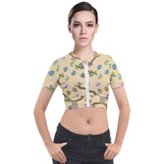 Sloth Neutral Color Cute Cartoon Short Sleeve Cropped Jacket by HermanTelo