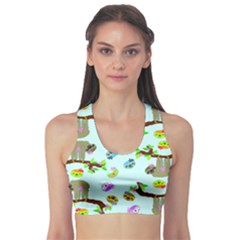 Sloth Aqua Blue Cute Cartoon Tile Green Sports Bra by HermanTelo