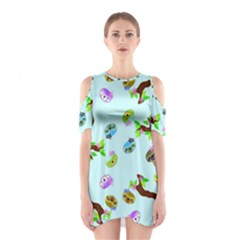 Sloth Aqua Blue Cute Cartoon Tile Green Shoulder Cutout One Piece Dress by HermanTelo