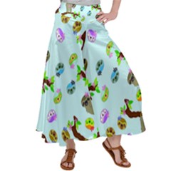 Sloth Aqua Blue Cute Cartoon Tile Green Satin Palazzo Pants