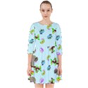 Sloth Aqua Blue Cute Cartoon Tile Green Smock Dress View1