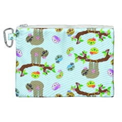 Sloth Aqua Blue Cute Cartoon Tile Green Canvas Cosmetic Bag (xl) by HermanTelo