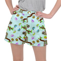 Sloth Aqua Blue Cute Cartoon Tile Green Ripstop Shorts by HermanTelo