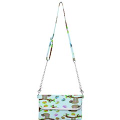 Sloth Aqua Blue Cute Cartoon Tile Green Mini Crossbody Handbag by HermanTelo