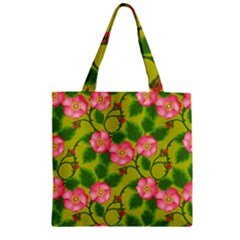 Roses Flowers Pattern Bud Pink Zipper Grocery Tote Bag by HermanTelo