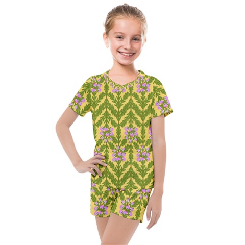 Texture Nature Erica Kids  Mesh Tee And Shorts Set by HermanTelo