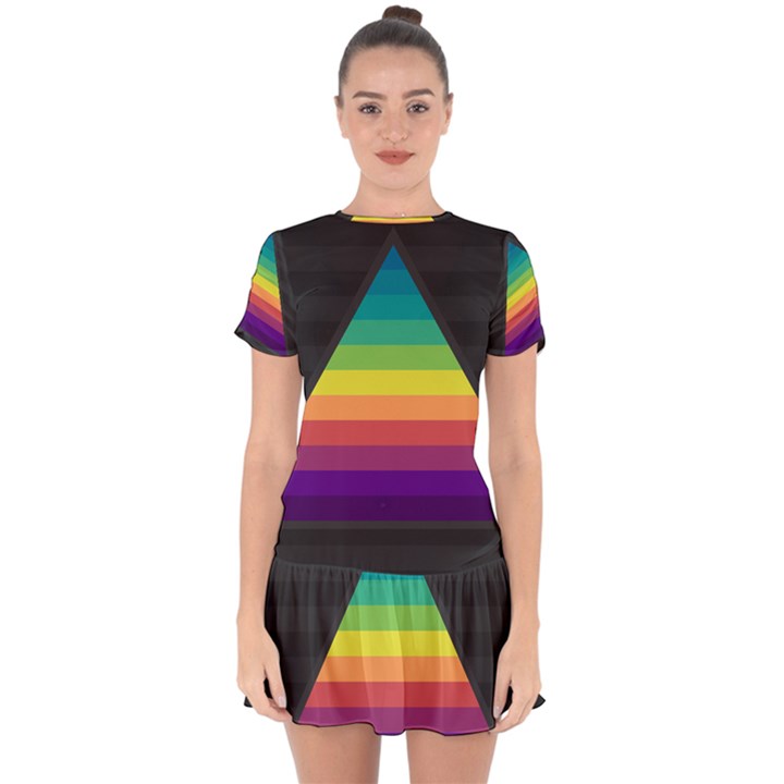 Background Rainbow Stripes Bright Drop Hem Mini Chiffon Dress