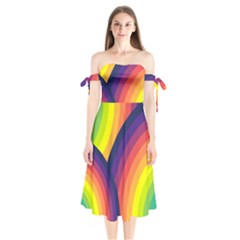 Background Rainbow Colors Colorful Shoulder Tie Bardot Midi Dress by Pakrebo