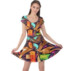 Graffiti Mural Street Art Wall Art Cap Sleeve Dress by Pakrebo