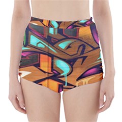 Graffiti Mural Street Art Wall Art High-waisted Bikini Bottoms by Pakrebo