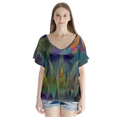 Mountains Abstract Mountain Range V-Neck Flutter Sleeve Top