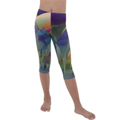 Mountains Abstract Mountain Range Kids  Lightweight Velour Capri Leggings 