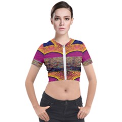 Abstract Sunrise Ocean Sunset Sky Short Sleeve Cropped Jacket by Pakrebo