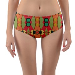 Pattern Orange Green African Reversible Mid-waist Bikini Bottoms by Pakrebo