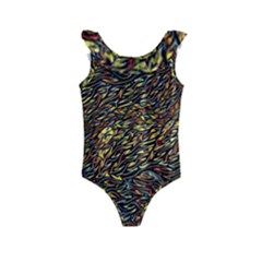 Flames Pattern Texture Gold Kids  Frill Swimsuit by Pakrebo