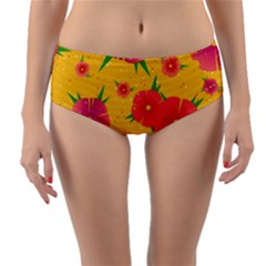 Background Flowers Floral Pattern Reversible Mid-waist Bikini Bottoms by Pakrebo