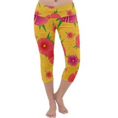 Background Flowers Floral Pattern Capri Yoga Leggings