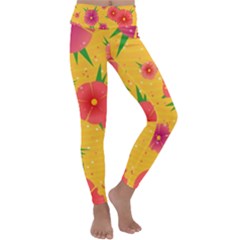 Background Flowers Floral Pattern Kids  Lightweight Velour Classic Yoga Leggings by Pakrebo