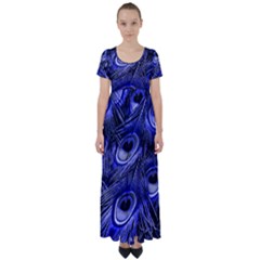 Peacock Feathers Color Plumage High Waist Short Sleeve Maxi Dress