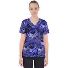 Peacock Feathers Color Plumage Women s V-neck Scrub Top