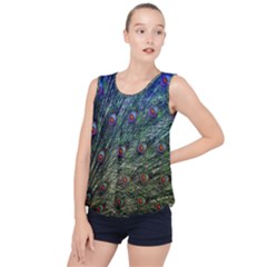 Peacock Feathers Colorful Feather Bubble Hem Chiffon Tank Top