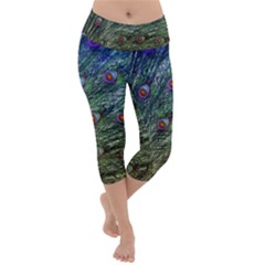 Peacock Feathers Colorful Feather Lightweight Velour Capri Yoga Leggings by Pakrebo