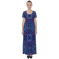 Pattern Fire Purple Repeating High Waist Short Sleeve Maxi Dress