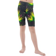 Background Floral Abstract Lines Kids  Mid Length Swim Shorts