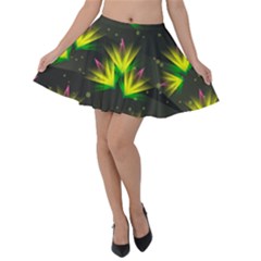 Background Floral Abstract Lines Velvet Skater Skirt