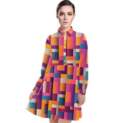 Abstract Background Geometry Blocks Long Sleeve Chiffon Shirt Dress by Alisyart