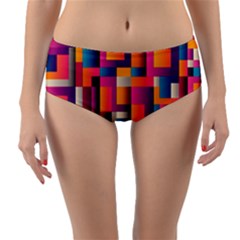 Abstract Background Geometry Blocks Reversible Mid-waist Bikini Bottoms