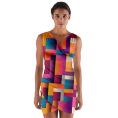 Abstract Background Geometry Blocks Wrap Front Bodycon Dress