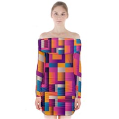 Abstract Background Geometry Blocks Long Sleeve Off Shoulder Dress