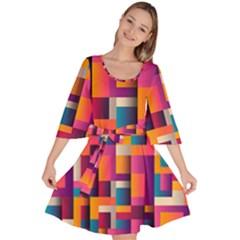 Abstract Background Geometry Blocks Velour Kimono Dress