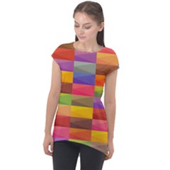 Abstract Background Geometric Cap Sleeve High Low Top