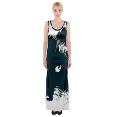 Cat Nature Design Animal Skin Black Maxi Thigh Split Dress