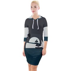 Birds Moon Moonlight Tree Animal Quarter Sleeve Hood Bodycon Dress