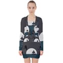 Birds Moon Moonlight Tree Animal V-neck Bodycon Long Sleeve Dress View1