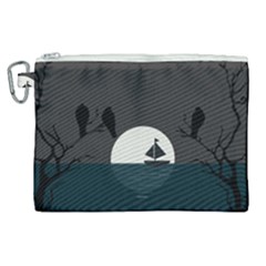 Birds Moon Moonlight Tree Animal Canvas Cosmetic Bag (xl)