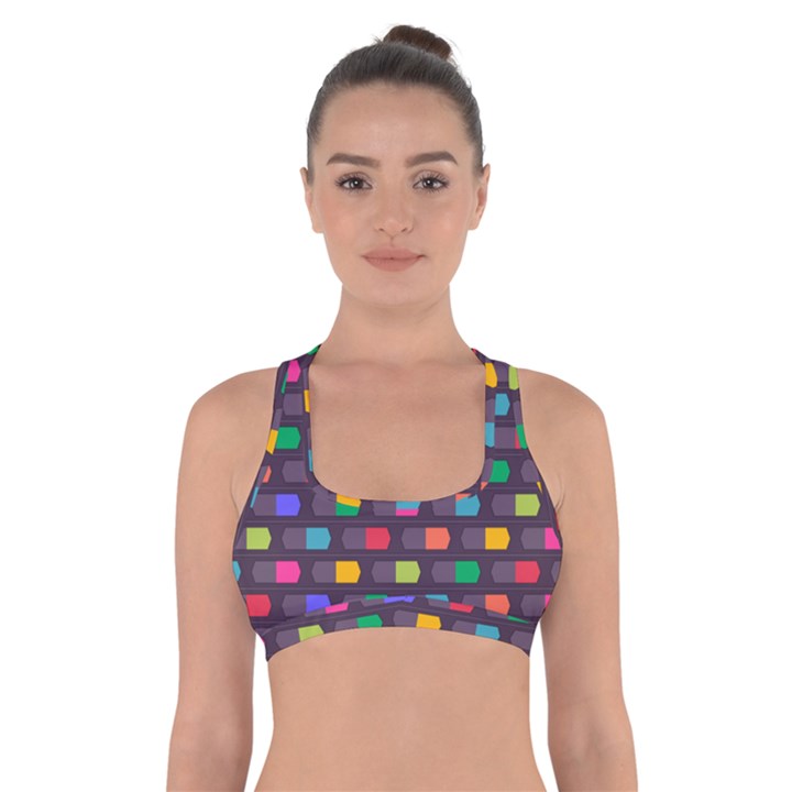 Background Colorful Geometric Cross Back Sports Bra