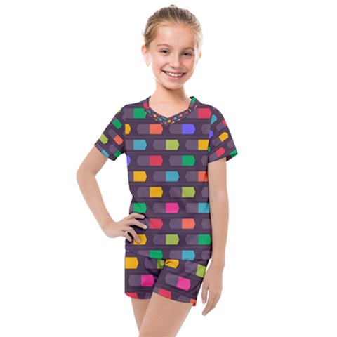 Background Colorful Geometric Kids  Mesh Tee And Shorts Set by HermanTelo