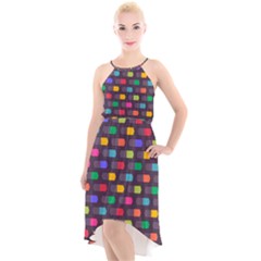 Background Colorful Geometric High-low Halter Chiffon Dress 